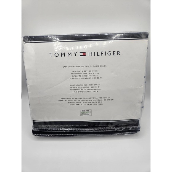 Tommy Hilfiger 3 pc Tull Sheet Set Blue Windowpane Blue White NWT - Picture 4 of 8